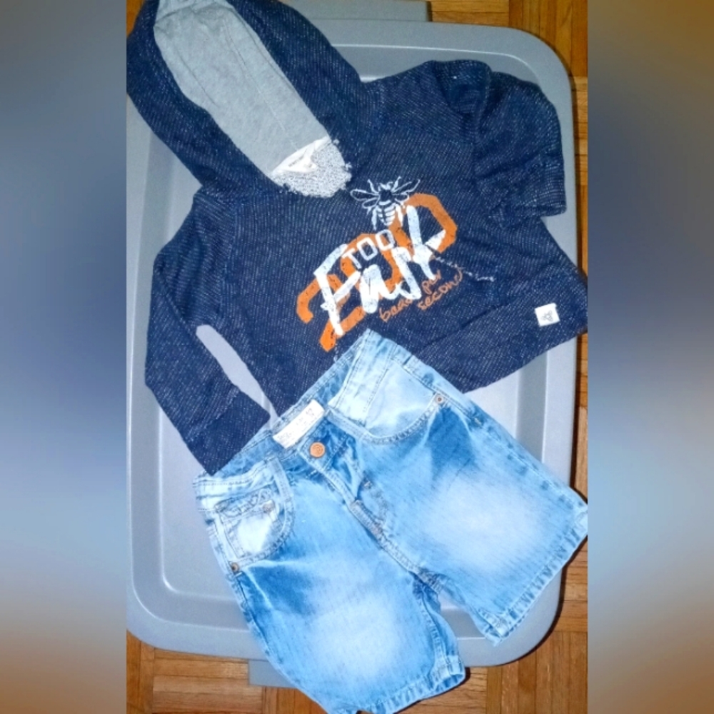 Zara baby denim shorts and Burt's bees baby Hoodie,  size 6-9 months